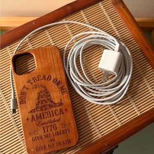 Wooden Phone Case with Apple 13 Charging Cable
